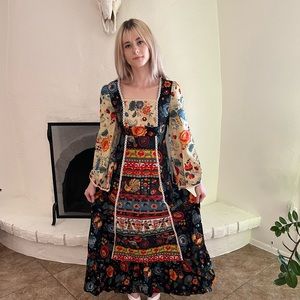 Vintage Folk Print Cotton Maxi Dress